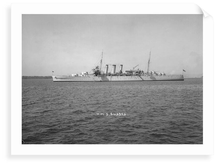 Heavy cruiser HMS 'Sussex' (1928) at anchor by unknown