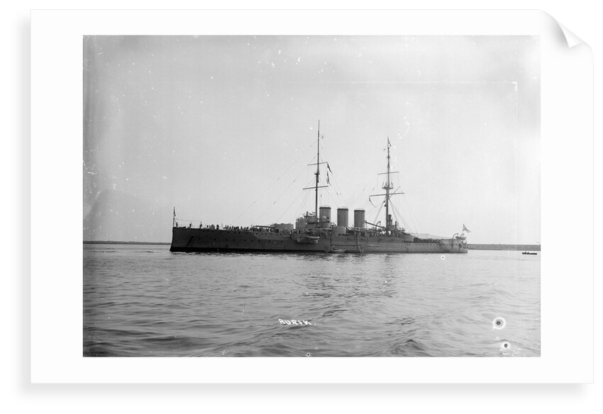 Armoured cruiser 'Rurik' (Ru, 1906) at anchor at Portland with awning rigged aft by unknown