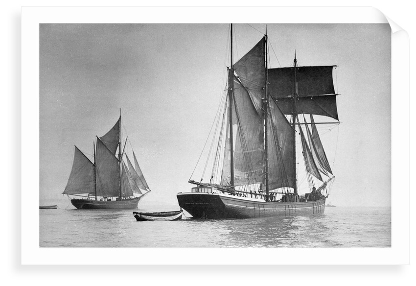 The 'Cumberland Lassie' (Br, 1874) under sail with large ketch in left background by unknown
