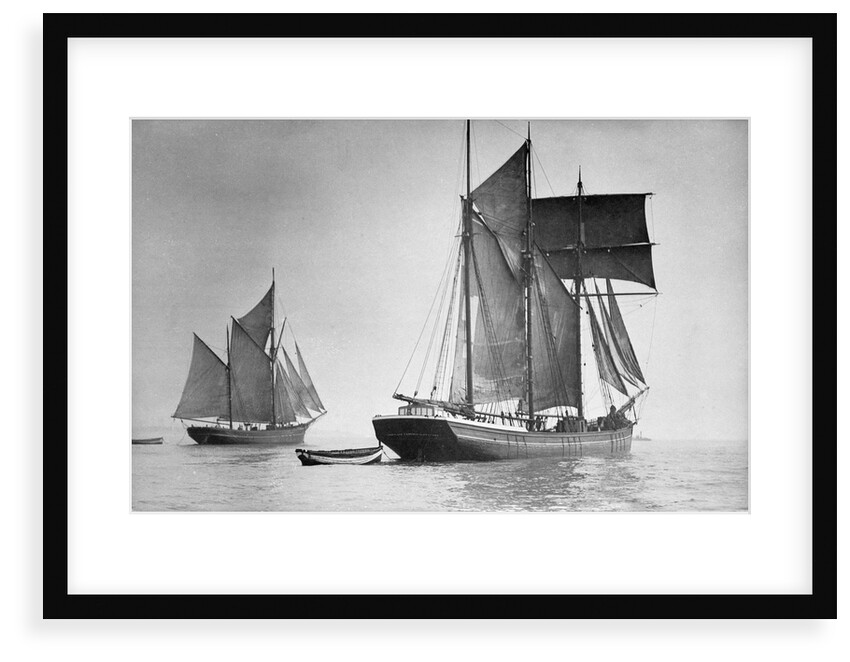 The 'Cumberland Lassie' (Br, 1874) under sail with large ketch in left background by unknown