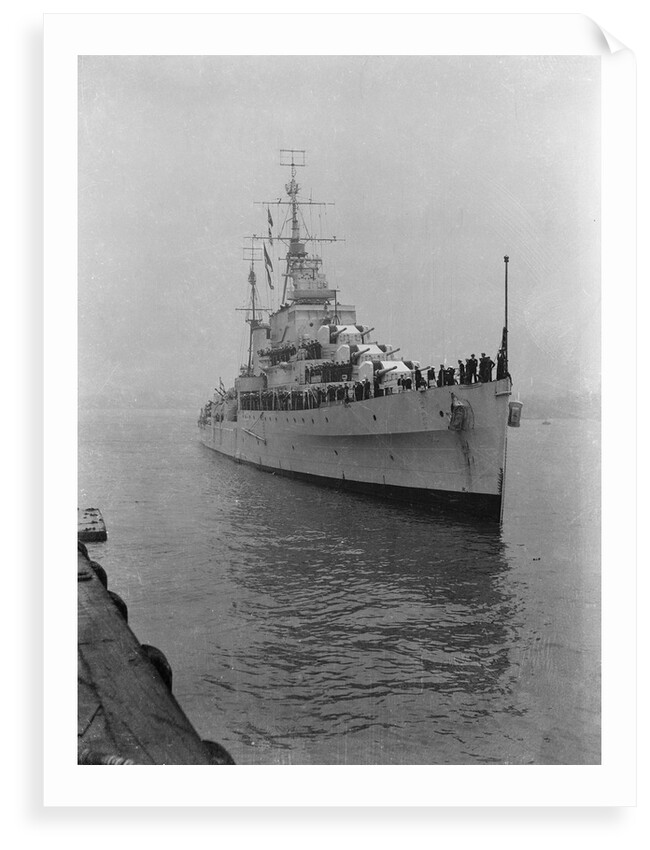 HMS 'Sirius' light cruiser (1940) under way, approaching jetty in Portsmouth Harbour by Unknown