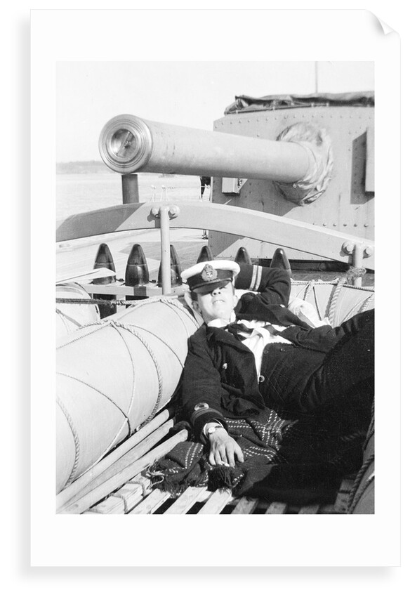 Engineer Lieutenant S. Hocken in the Carley raft on the quarterdeck of HMS 'Aurora' (1913) by Lieutenant Geoffroy William Winsmore Hooper