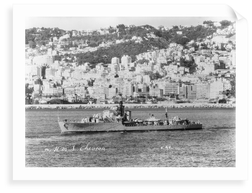 HMS 'Chevron' (1944), under way off an unknown port by unknown