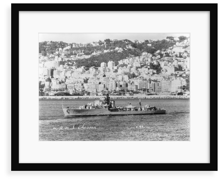 HMS 'Chevron' (1944), under way off an unknown port by unknown