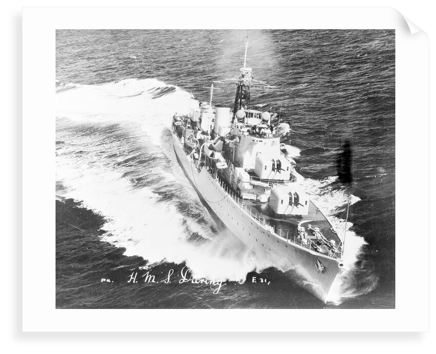 Destroyer HMS 'Daring' (1949) turning to starboard at high speed by unknown