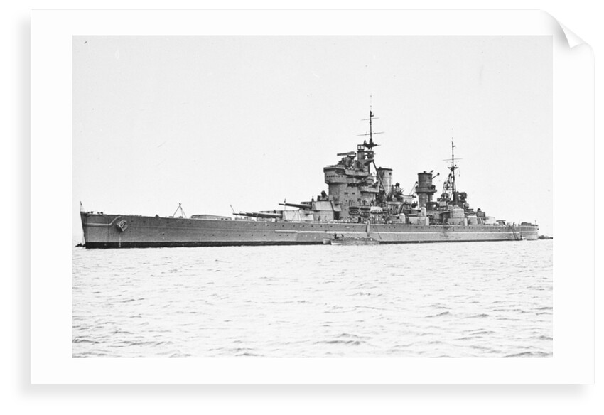 HMS 'King George V' (Br, 1939), at anchor, probably at Scapa Flow. with type 271 radar fitted by unknown