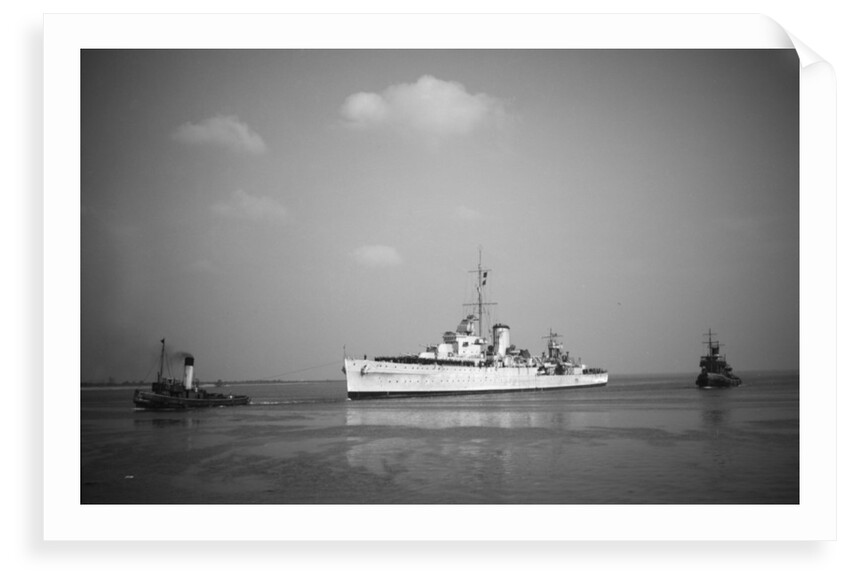 'Ajax' (Br, 1934) under tow, approaching Chatham dockyard on return from the River Plate by unknown