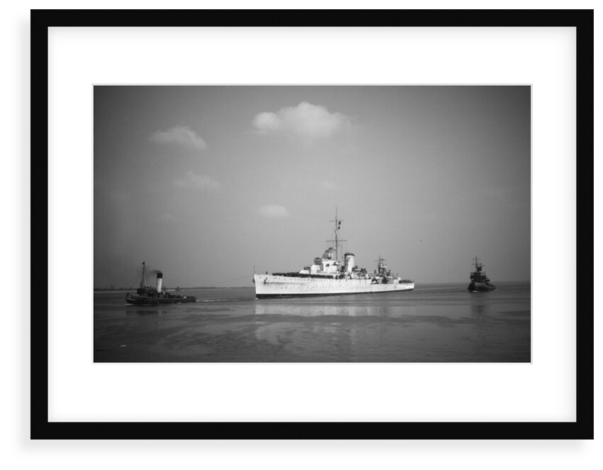 'Ajax' (Br, 1934) under tow, approaching Chatham dockyard on return from the River Plate by unknown
