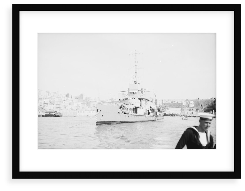 'Aphis' (1915) anchored in Grand Harbour, Malta, near St. Angelo by unknown