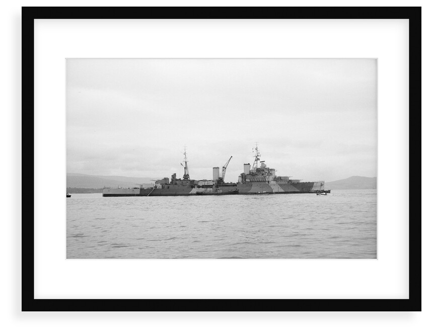 HMS 'Bermuda' (1941) at anchor in the Clyde, preparing for refit by unknown