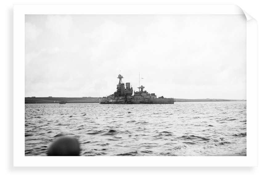 Photograph of HMS 'Iron Duke' (1912) in October 1940 ashore at Longhope, Scapa Flow. In use as base and accommodation ship by unknown