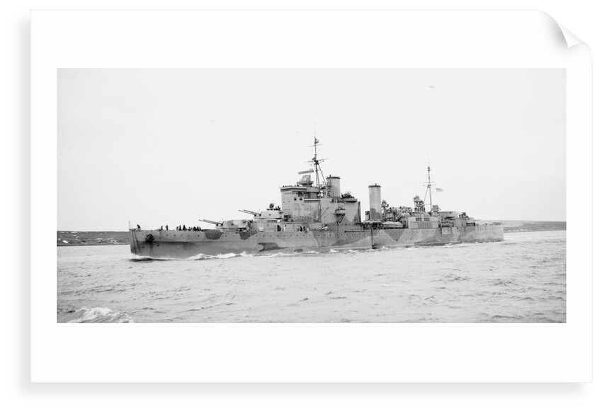 Heavy cruiser HMS 'London' (1927) under way in Scapa Flow, bound out by unknown