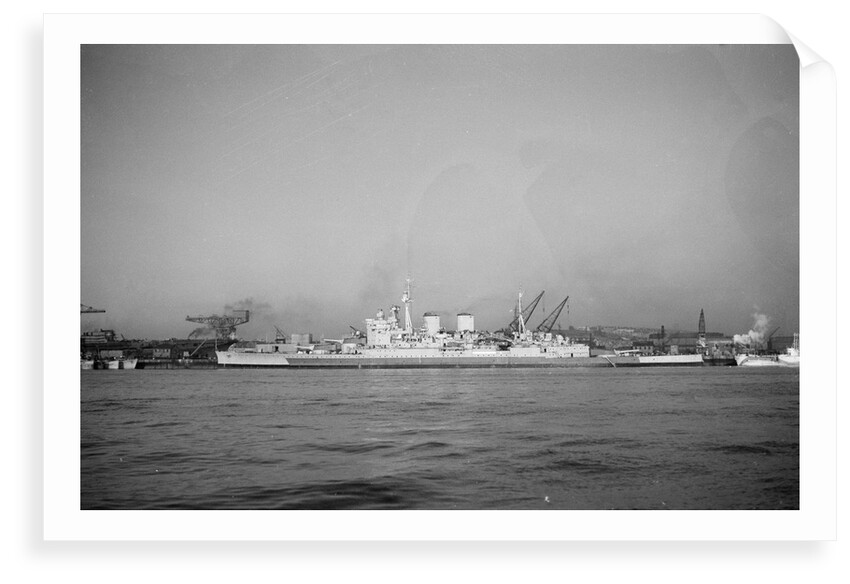 Battlecruiser HMS 'Renown' (1916) in 1945 alongside at Devonport, prior to being laid up. In the left background is the incomplete carrier 'Terrible' by unknown