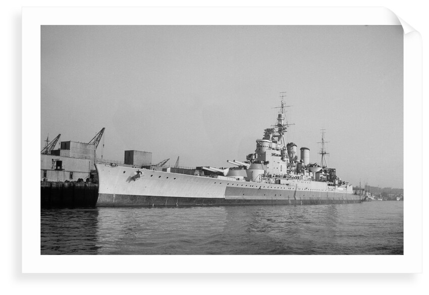 Battlecruiser HMS 'Renown' (1916) in 1945 alongside at Devonport, de-storing by unknown