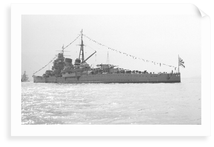 The heavy cruiser 'Ashigara' (Ja, 1928)  anchored in Line G at Spithead for the Coronation Review, dressed overall by unknown