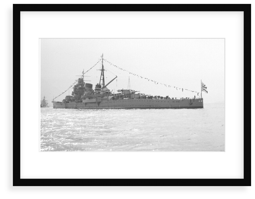 The heavy cruiser 'Ashigara' (Ja, 1928)  anchored in Line G at Spithead for the Coronation Review, dressed overall by unknown