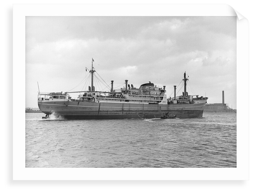 Photograph of cargo liner 'St. Essylt' (1948) in May 1955, under way on the River Thames at Tilbury, bound out in ballast by unknown