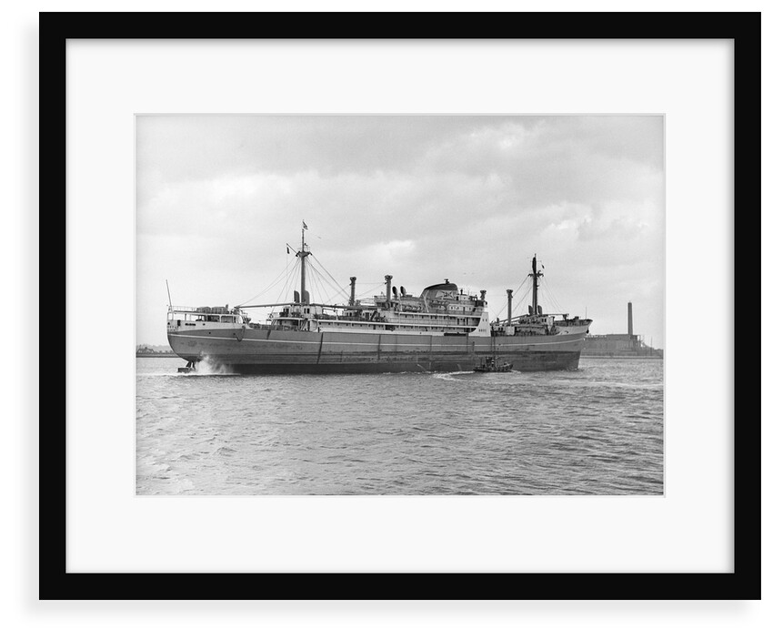 Photograph of cargo liner 'St. Essylt' (1948) in May 1955, under way on the River Thames at Tilbury, bound out in ballast by unknown