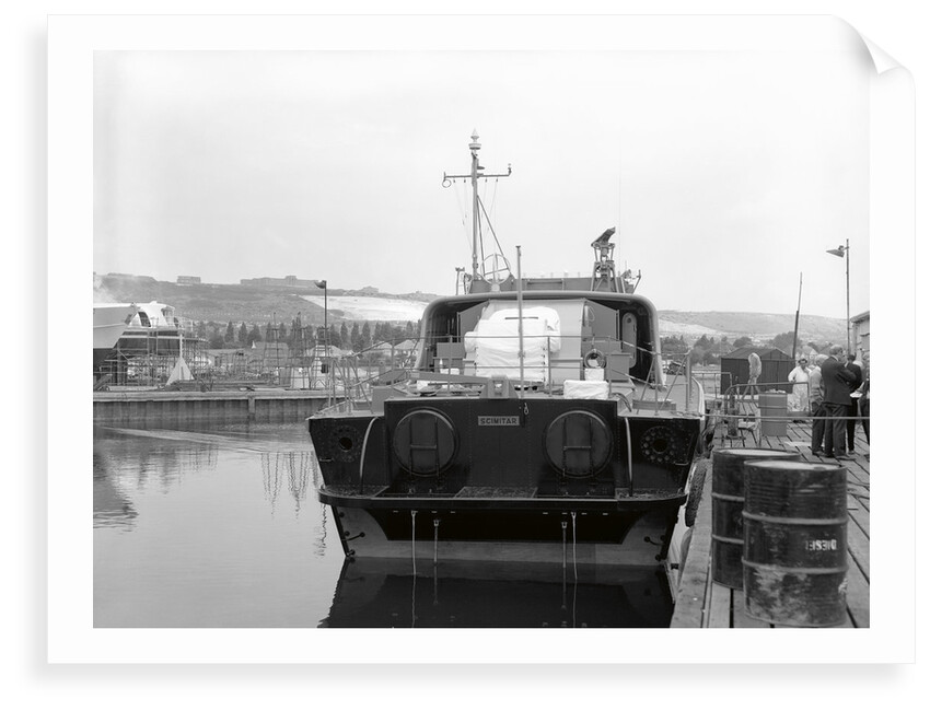 HMS 'Scimitar' (1969), fast training boat, alongside in the fitting out basin at Vosper's Portchester shipyard by unknown