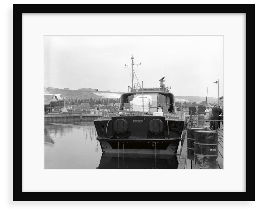 HMS 'Scimitar' (1969), fast training boat, alongside in the fitting out basin at Vosper's Portchester shipyard by unknown