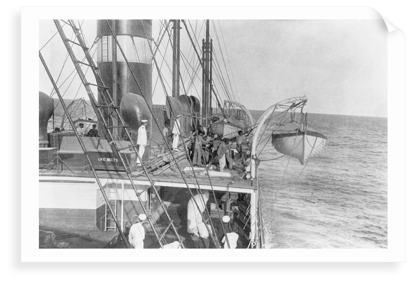 Deck and lifeboat view aboard cargo liner 'Craftsman' (Br, 1897), Charente S S Co Ltd by unknown