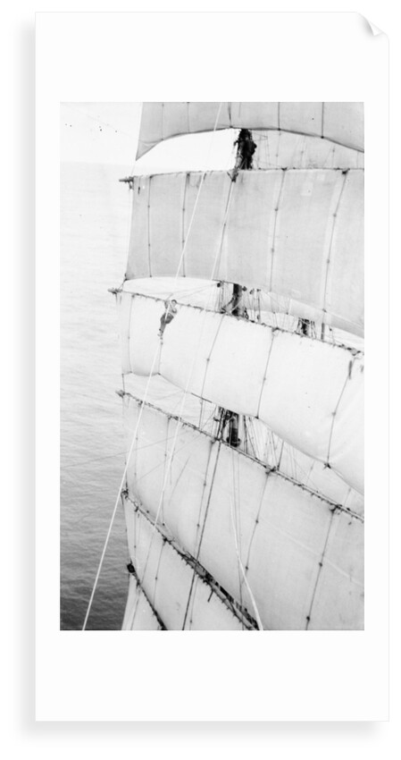 Hanging aloft, coming down the main royal stay by Alan Villiers