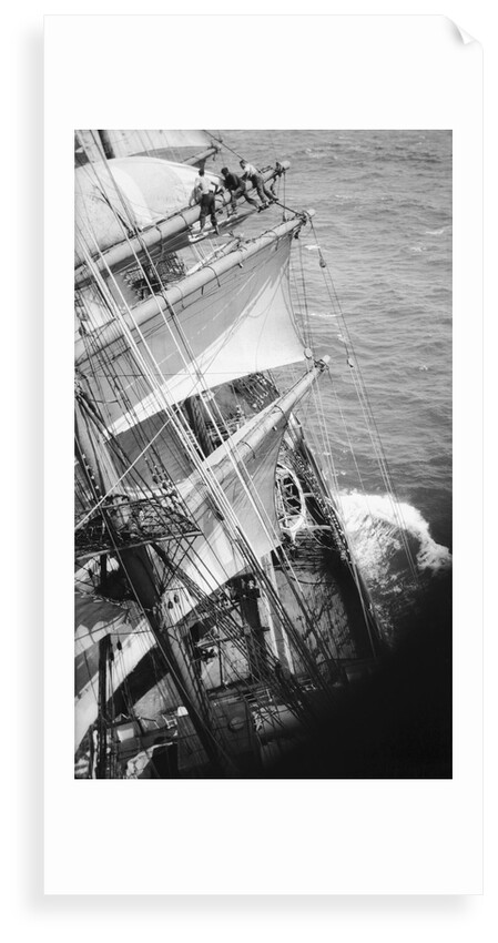 Changing the upper topgallant and royal sail on the main mast by Alan Villiers