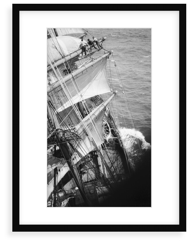 Changing the upper topgallant and royal sail on the main mast by Alan Villiers