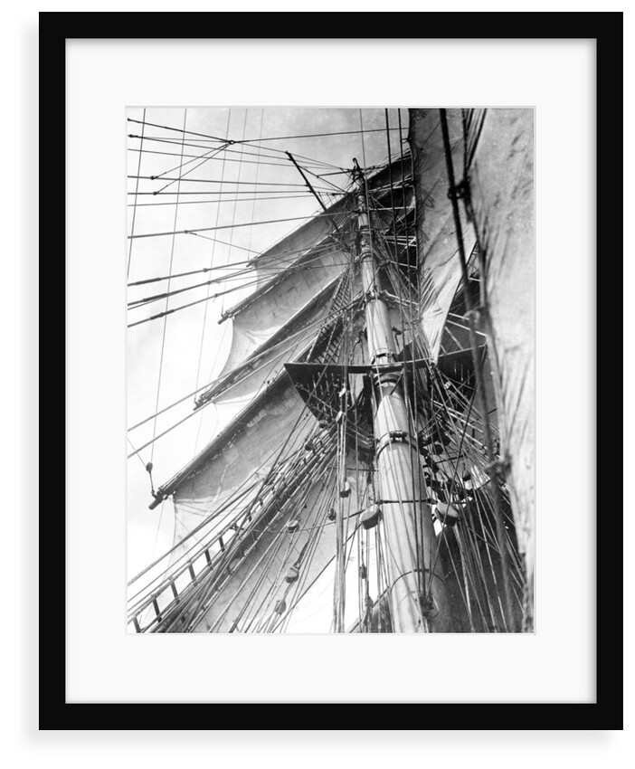On board the 'Parma': looking aloft on the Mizzen, the interlacing stays supporting the mast by Alan Villiers