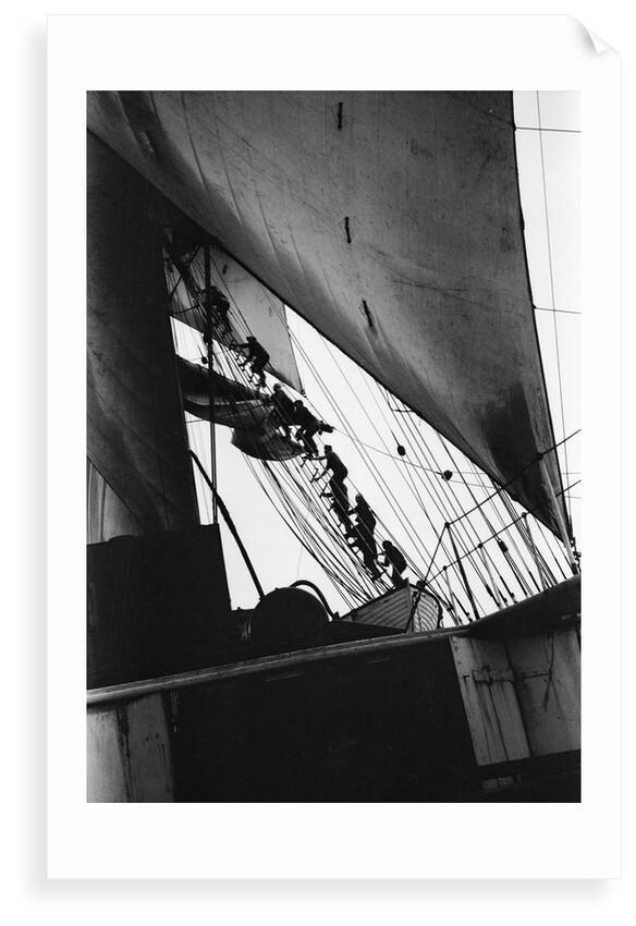 Going aloft, climbing the starboard fore shrouds by Alan Villiers