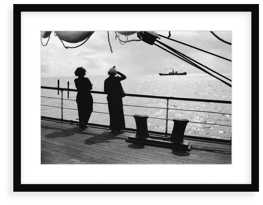 Elisabeth Jacobsen (right) and Ruby de Cloux at the poop rail looking towards the steamship 'Santarosa' (1905) by Alan Villiers