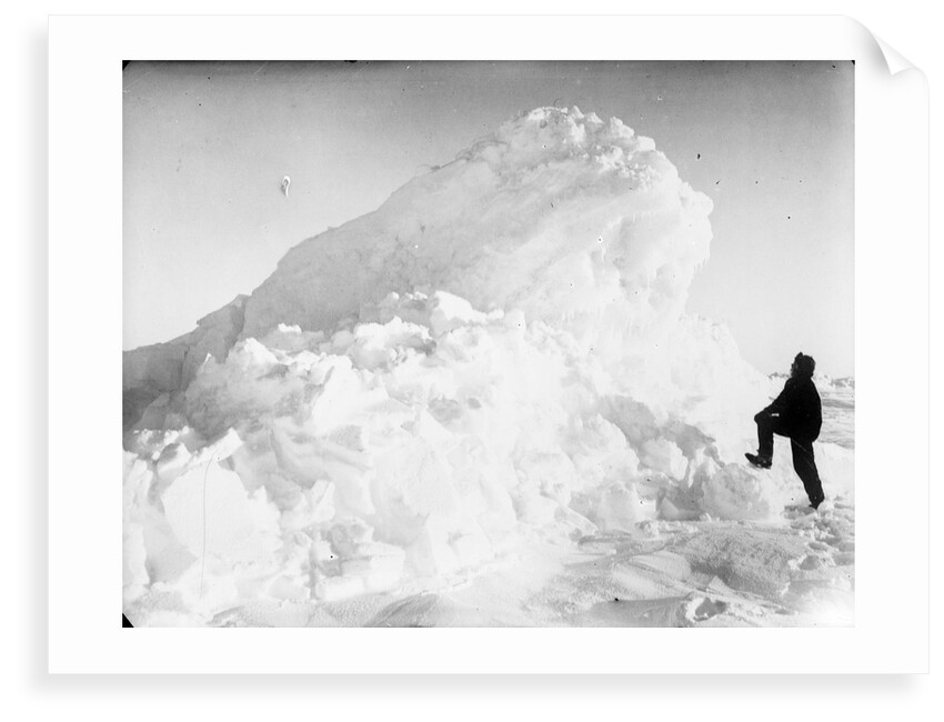 Captain Worsley standing by a large pressure ridge, Weddell Sea, Antarctica by unknown