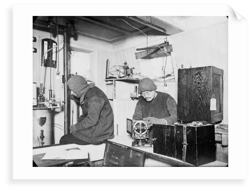 Hussey and James working in the laboratory on board 'Endurance' (1912) by unknown