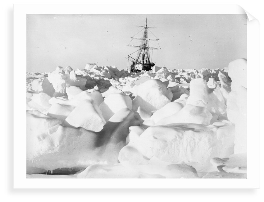 A distant bow view of 'Endurance' (1912) frozen into the ice floe, Weddell Sea, Antarctica by unknown