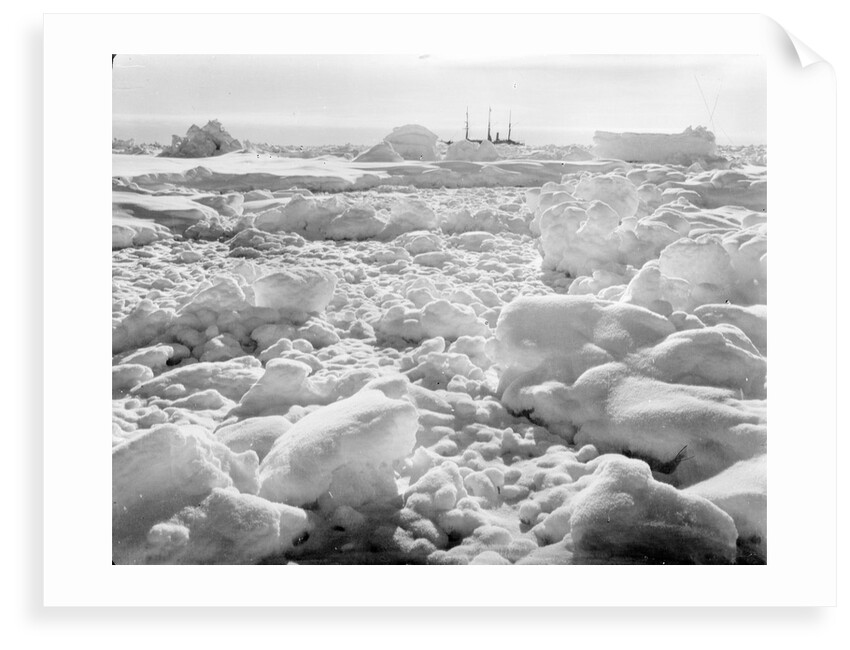 A very distant broadside view of 'Endurance' (1912) beset in ice, Weddell Sea, Antarctica by unknown