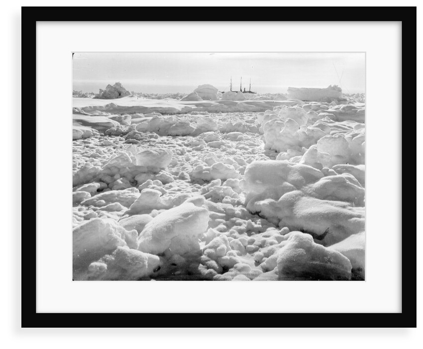 A very distant broadside view of 'Endurance' (1912) beset in ice, Weddell Sea, Antarctica by unknown