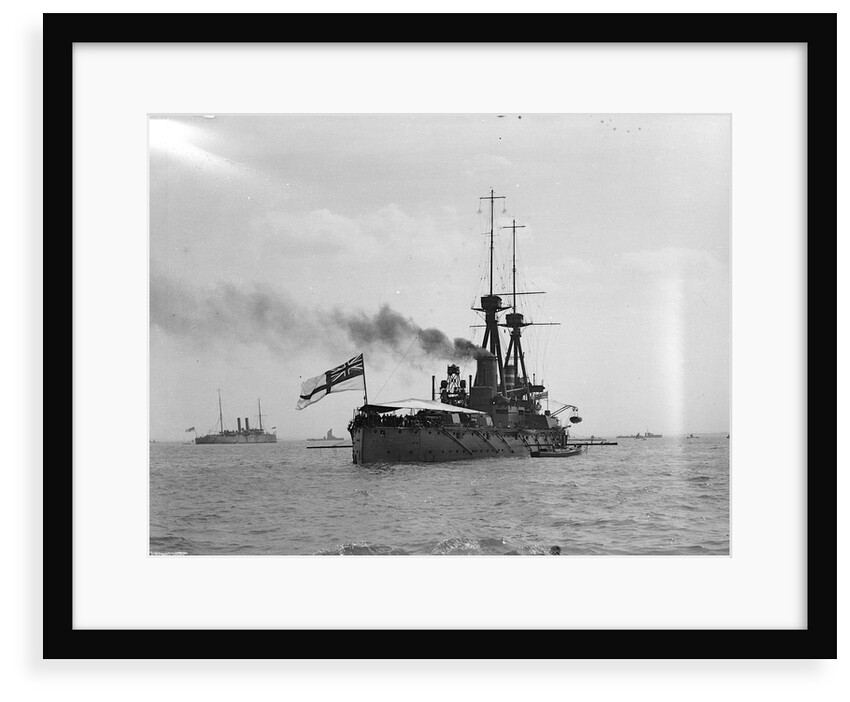 Battleship HMS 'Superb' (1907) at anchor at Spithead, with awning rigged aft by unknown