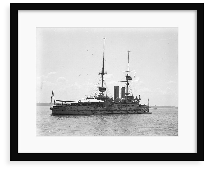 HMS 'Implacable' (1899) at anchor at Spithead, with awning rigged aft by unknown