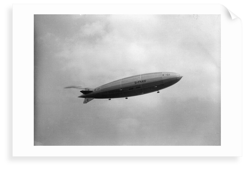 Photograph of rigid airship 'R101' (1929) in flight over Hendon by unknown
