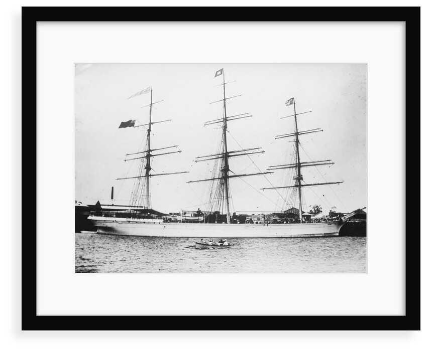 Photograph of 'Astracana' (1874) at quayside, Port Adelaide. Additional painted flags added by unknown