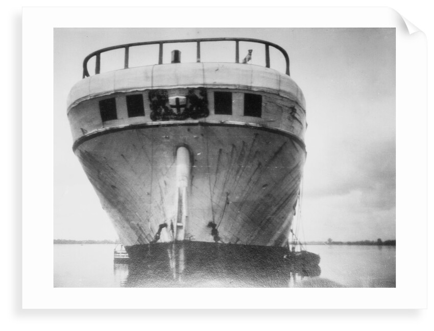 'City of Adelaide' (1864) hospital hulk at anchor in Southampton, England: close up of stern by unknown