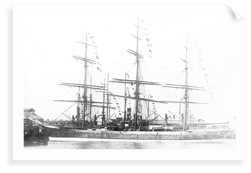 3-masted ship 'Machranish' (Br, 1883), Hugh Hogarth & Sons, at quayside, dressed by unknown