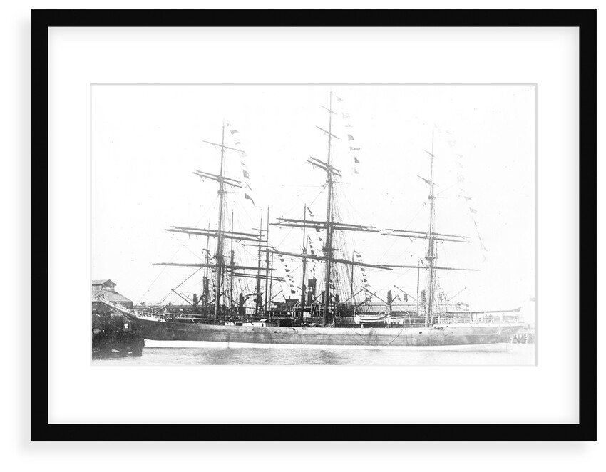 3-masted ship 'Machranish' (Br, 1883), Hugh Hogarth & Sons, at quayside, dressed by unknown