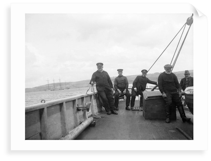A Falmouth pilot cutter, the 'Vincent' (Br, 1852) on board looking aft from the starboard side amidships showing five men aboard by unknown
