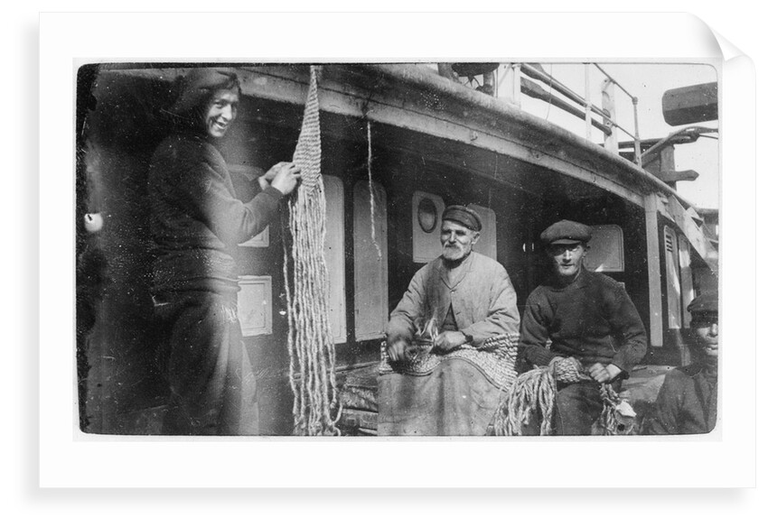 Apprentice Williams and others making sennit mats aboard 3 masted ship 'Zealandia' (Br, 1869), Shaw, Savill & Albion Co Ltd by unknown