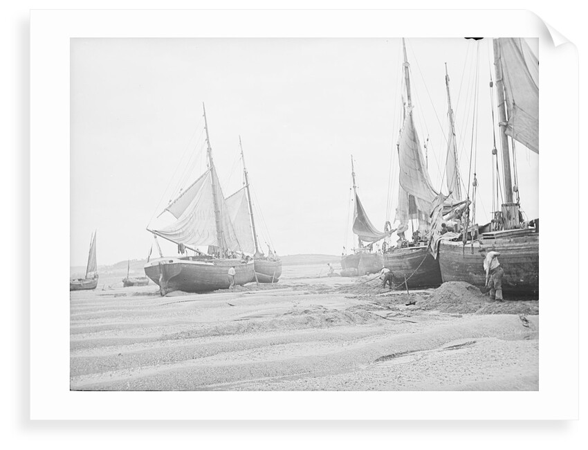 Barges taking sand and gravel at low tide on "The Crow", North of Appledore, North Devon by W. C. Fox