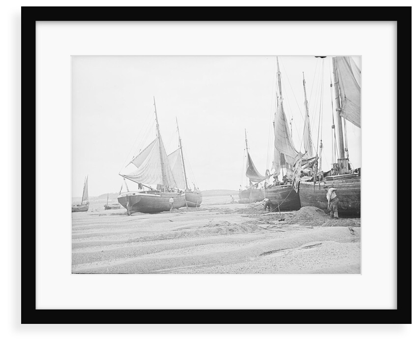 Barges taking sand and gravel at low tide on "The Crow", North of Appledore, North Devon by W. C. Fox