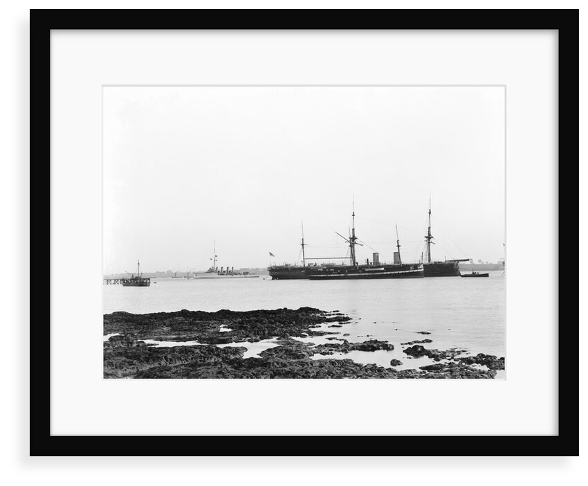 A view from Shotley with 'Adventure' (1904) and 'Ganges', ex 'Caroline' (1882) and 'Ganges II', ex 'Minotaur' (1863) at moorings by Smiths Suitall Ltd.