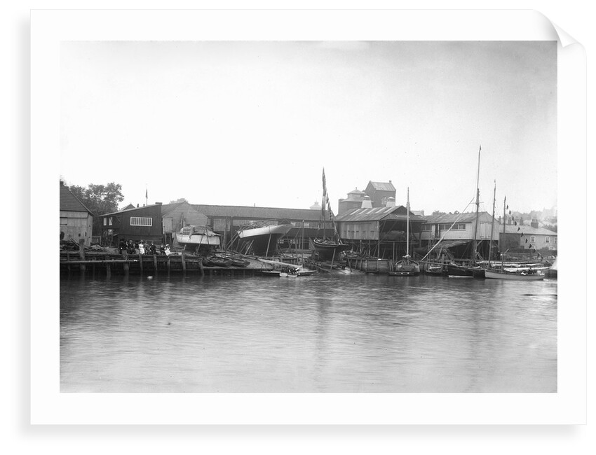 A view of the river frontage of the Harris boatyard taken from the Wivenhoe side of the River Colne by Smiths Suitall Ltd.