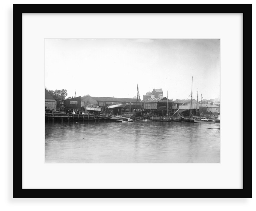 A view of the river frontage of the Harris boatyard taken from the Wivenhoe side of the River Colne by Smiths Suitall Ltd.